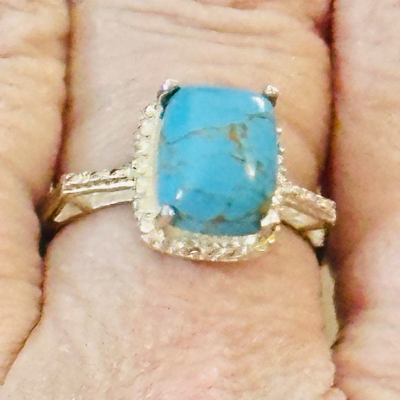 925 Sterling silver ring rectangular Mojave Blue Turquoise NWOT - Picture 5 of 15